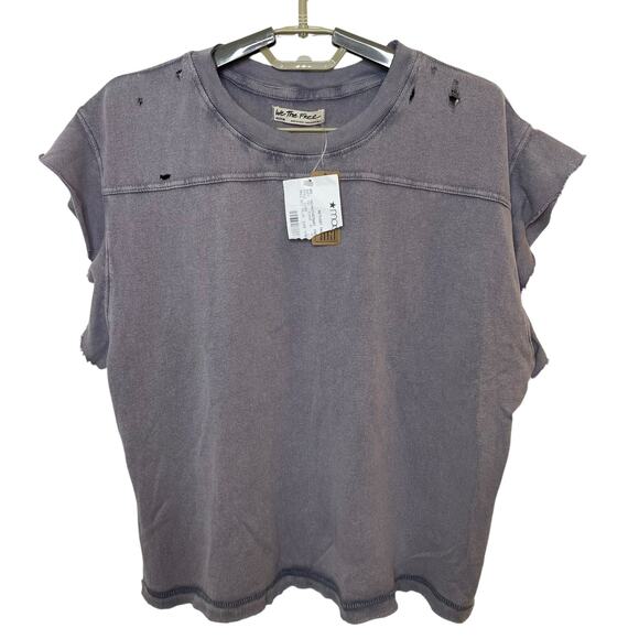 Free People Tops - NWT Free People T-Shirt We The Free Warrior Distressed Dark Gray Raw Hem Women M